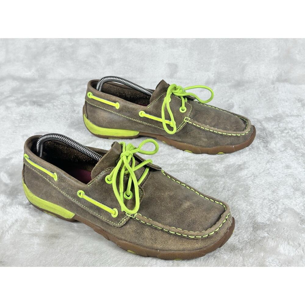 Twisted X Shoes Women’s Sz 9 M Bomber Neon Green Driving Mocs Boat WDM0010 - Picture 3 of 7